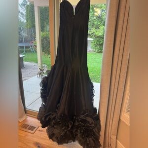 Mac Duggal Taffeta black gown with 3-D floral details on bottom and train